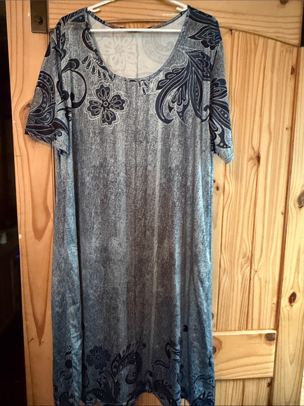 Casual Blue Floral Scoop-Neck Tunic Dress